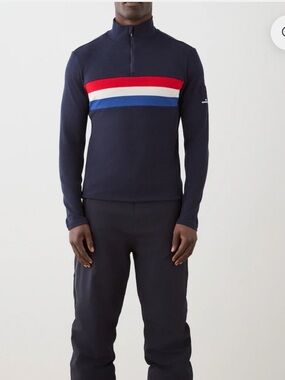 NEW Men's We Norwegians Navy 1/4 Zip‎ Sweater Flag Print Pique Merino Wool